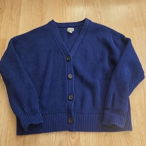 Duluth Trading Co Navy Blue Ribbed Button Cardigan